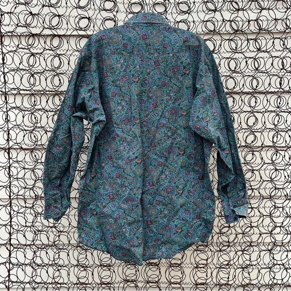 90s Panhandle Slim Teal Purple Navy Paisley Kaleidoscope Cowboy Western Shirt - Picture 3 of 5